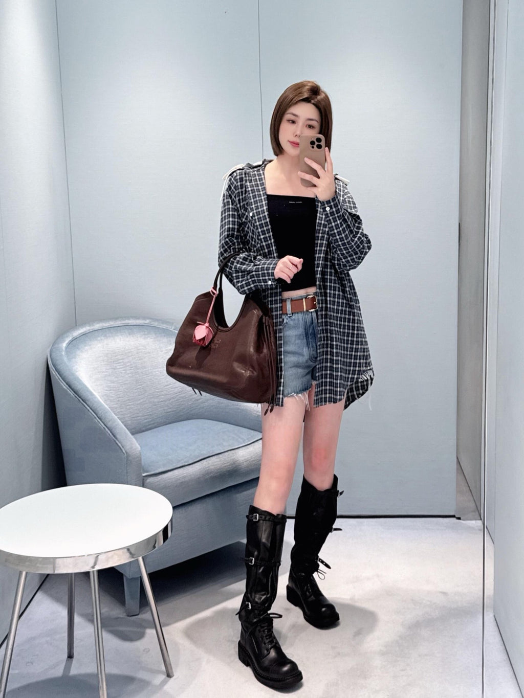 2026 Women's MM Check Pattern Hooded Coat (EE453)