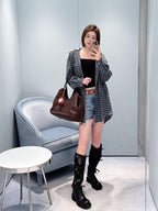 2026 Women's MM Check Pattern Hooded Coat (EE453)