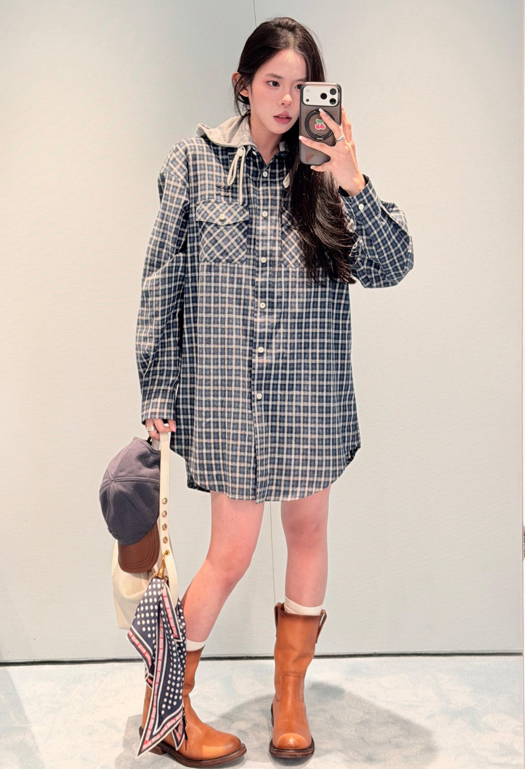 2026 Women's MM Check Pattern Hooded Coat (EE453)