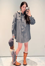 2026 Women's MM Check Pattern Hooded Coat (EE453)
