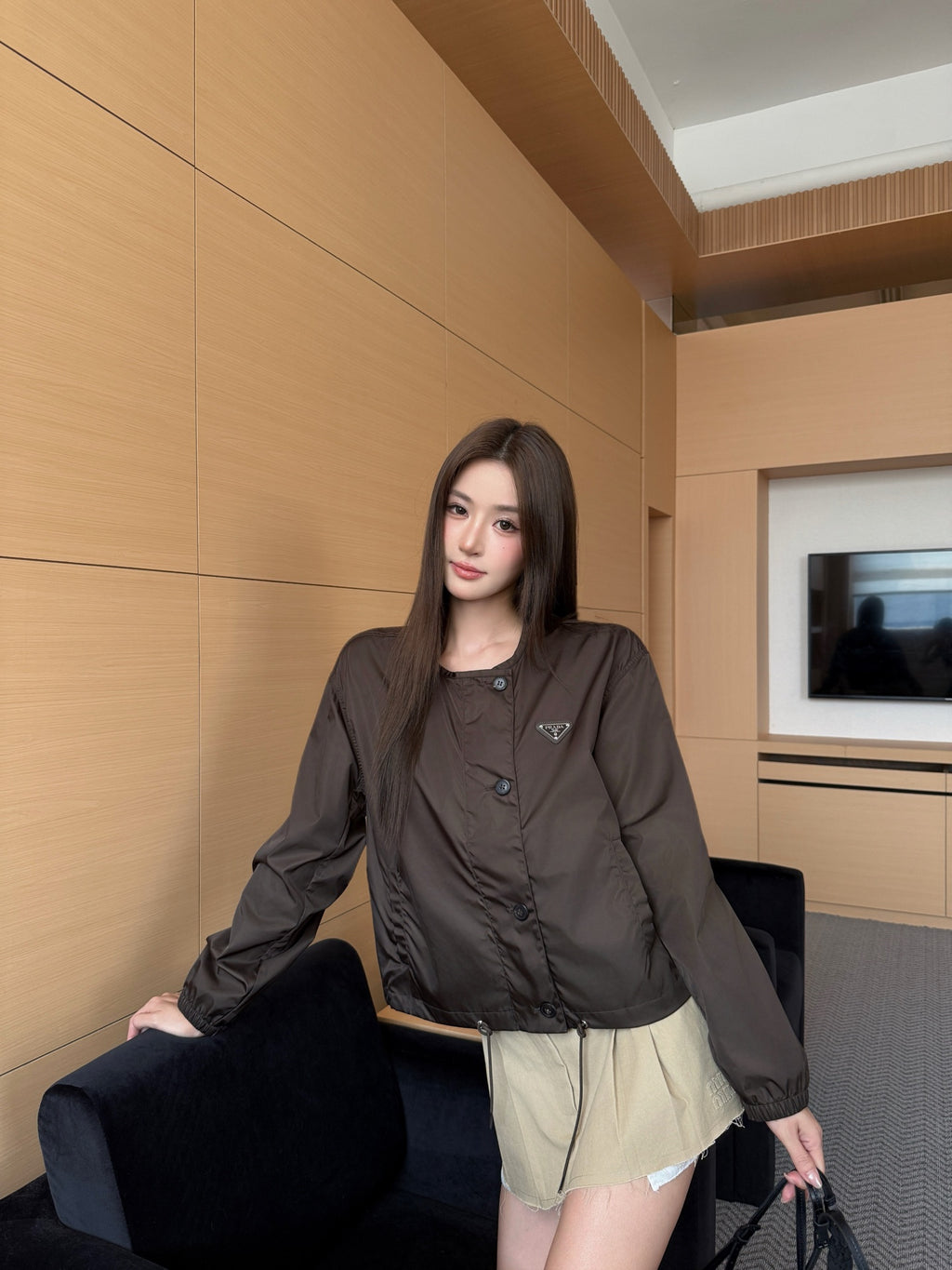 2026 Women's Triangle Brand Triangle Mark Drawstring Round Neck Jacket (FF838)