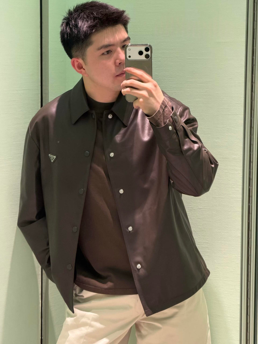 2026 New Model Triangle Brand Single Button Leather Jacket (CC7043-C05)