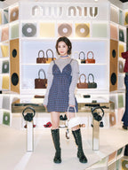 2026 Women's MM Logo Checkered Long-Sleeved Dress (FF848)