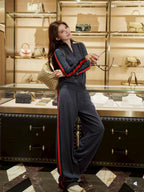 2026 Women's GU Color-Matched Striped Wool Coat (DD204)