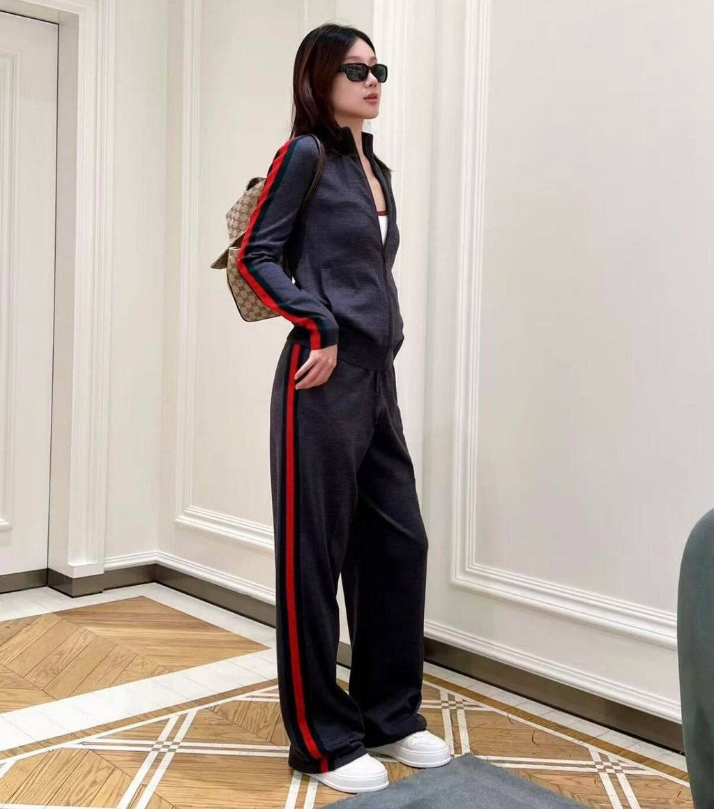 2026 Women's GU Color-Matched Striped Wool Pants (DD205)