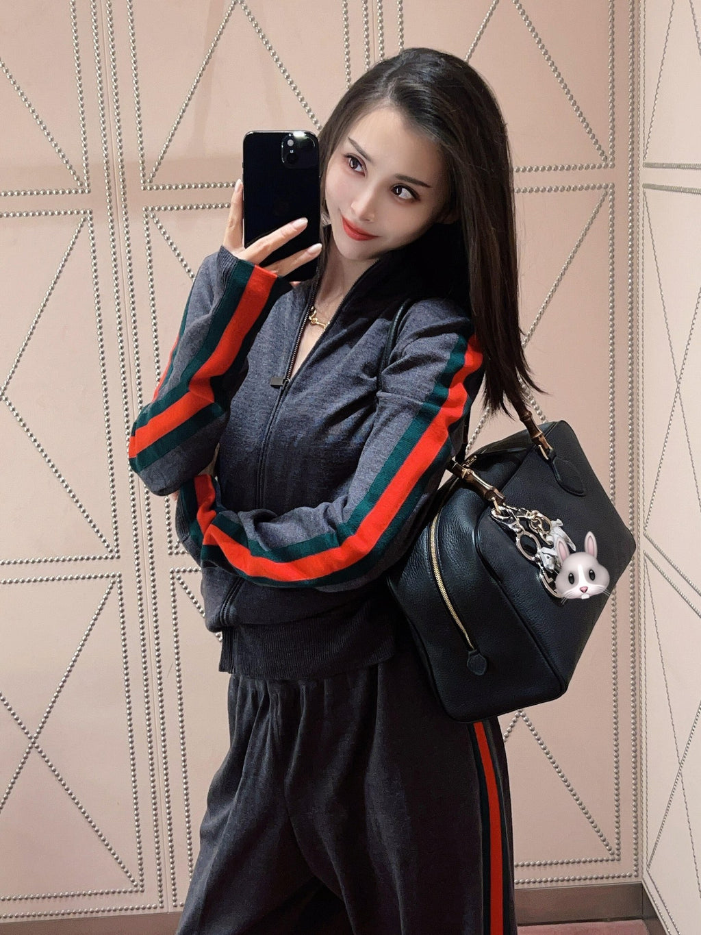 2026 Women's GU Color-Matched Striped Wool Coat (DD204)