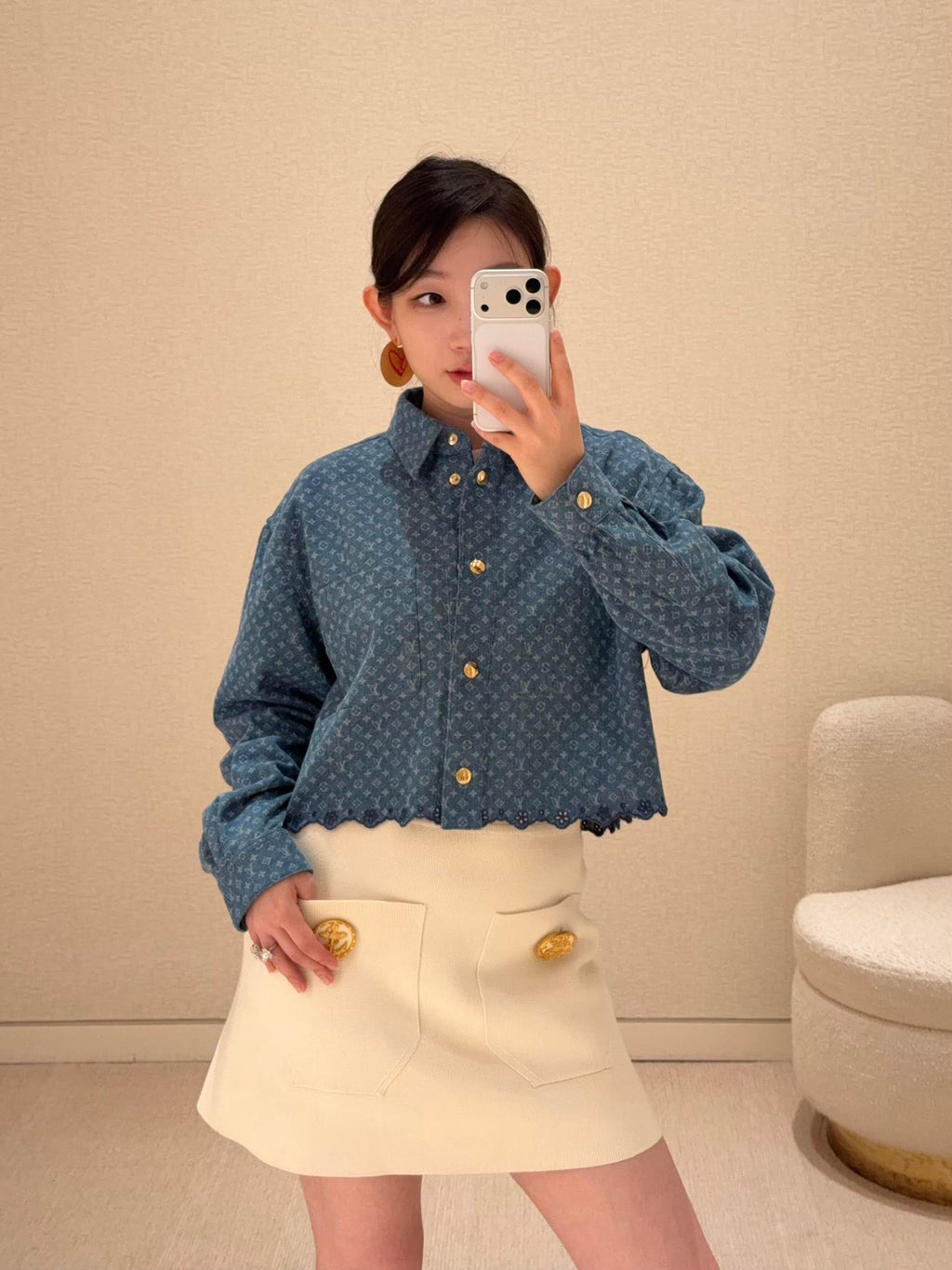 2026 Women's LY Label Full Print Denim Short Shirt (EE454)