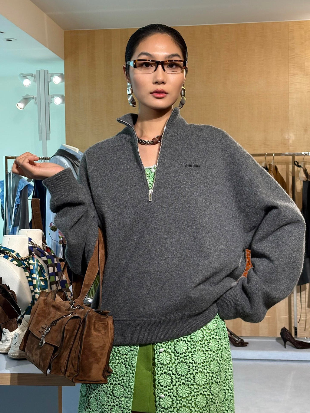 2026 New Model MM Logo Plaid Half-Zip Sweater (AA1007-B40)