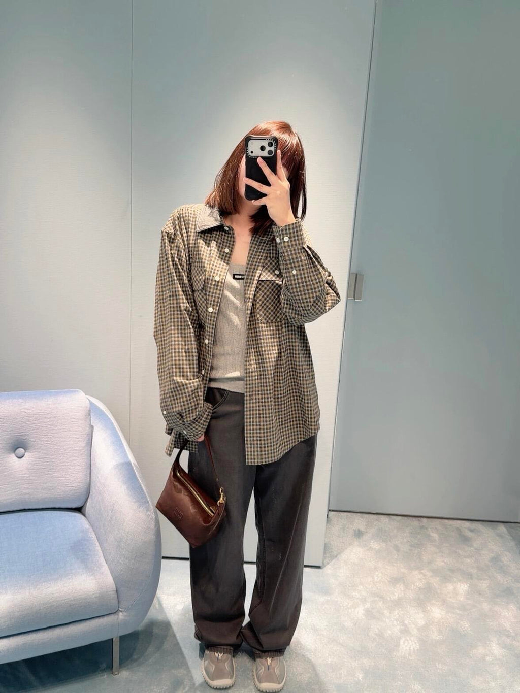 2026 Women's MM Logo Check Pencil Skirt (FF841)