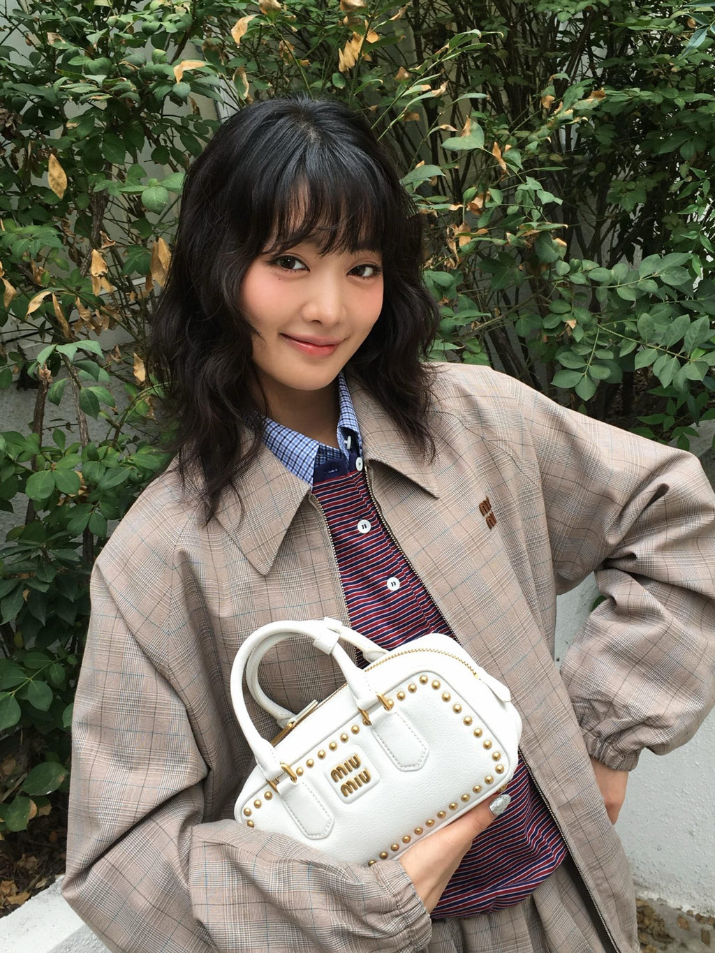 2026 Women's MM Logo Embroidered Plaid Coat (FF822)
