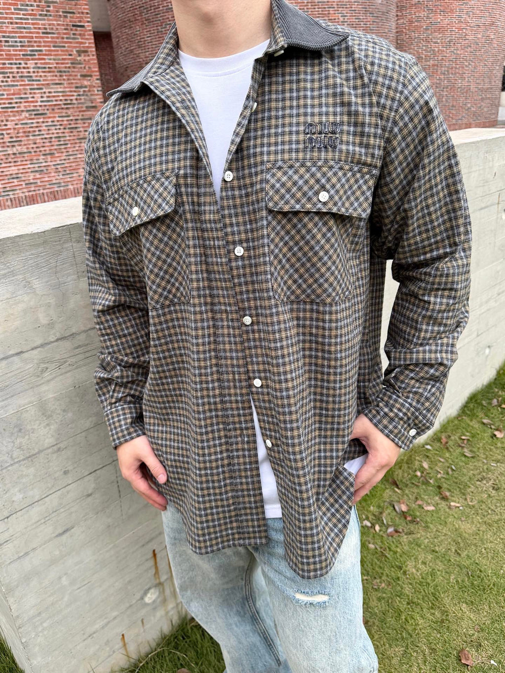 2026 New Model MM Logo Check Pencil Shirt (CC7035-B75)