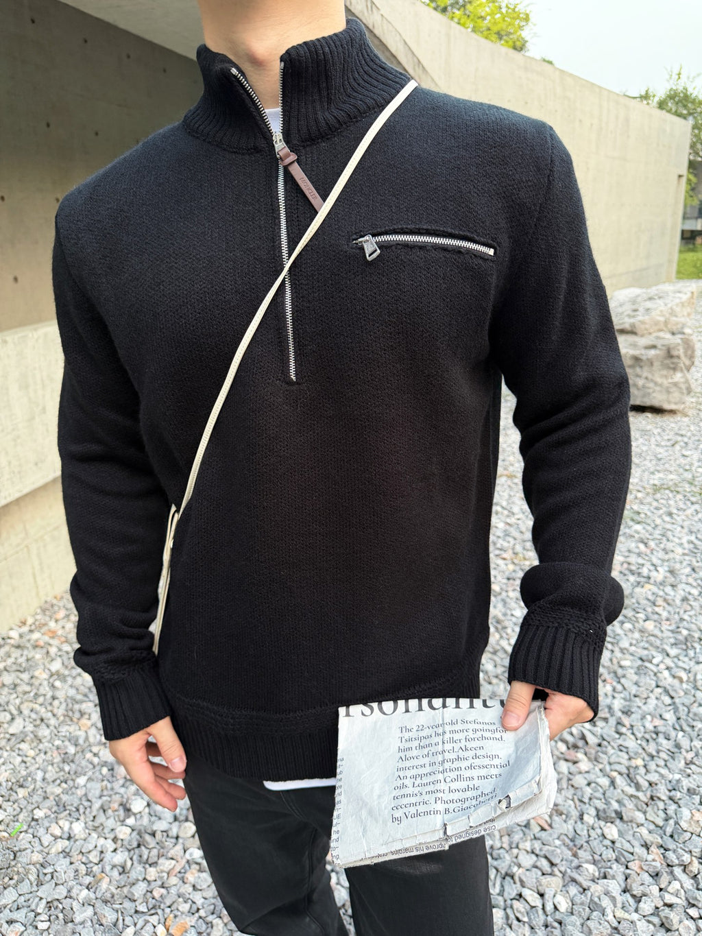 2026 New Model Mon Logo Leather Pouch Half-Zip Sweater (AA1006-B40)