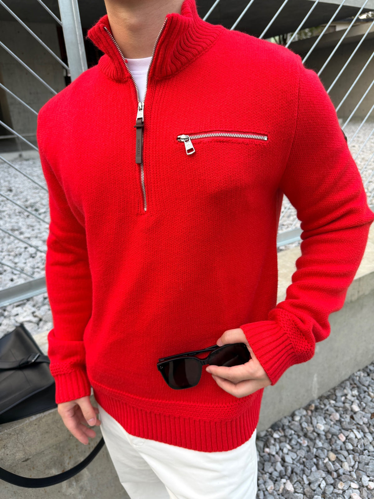 2026 New Model Mon Logo Leather Pouch Half-Zip Sweater (AA1006-B40)