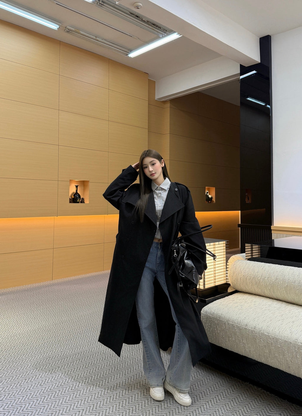 2026 Women's Triangle Brand Triangle Logo Double-Peaked Coat (FF835)