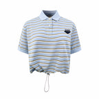 2026 Women’s Triangle Brand Striped Polo Shirt with Triangle Logo (FF708)