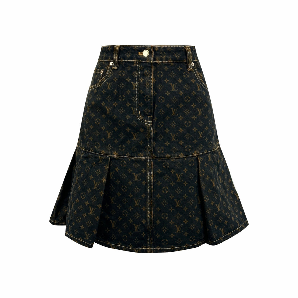 2026 Women's LY Label Full Print Denim Short Skirt (EE419)