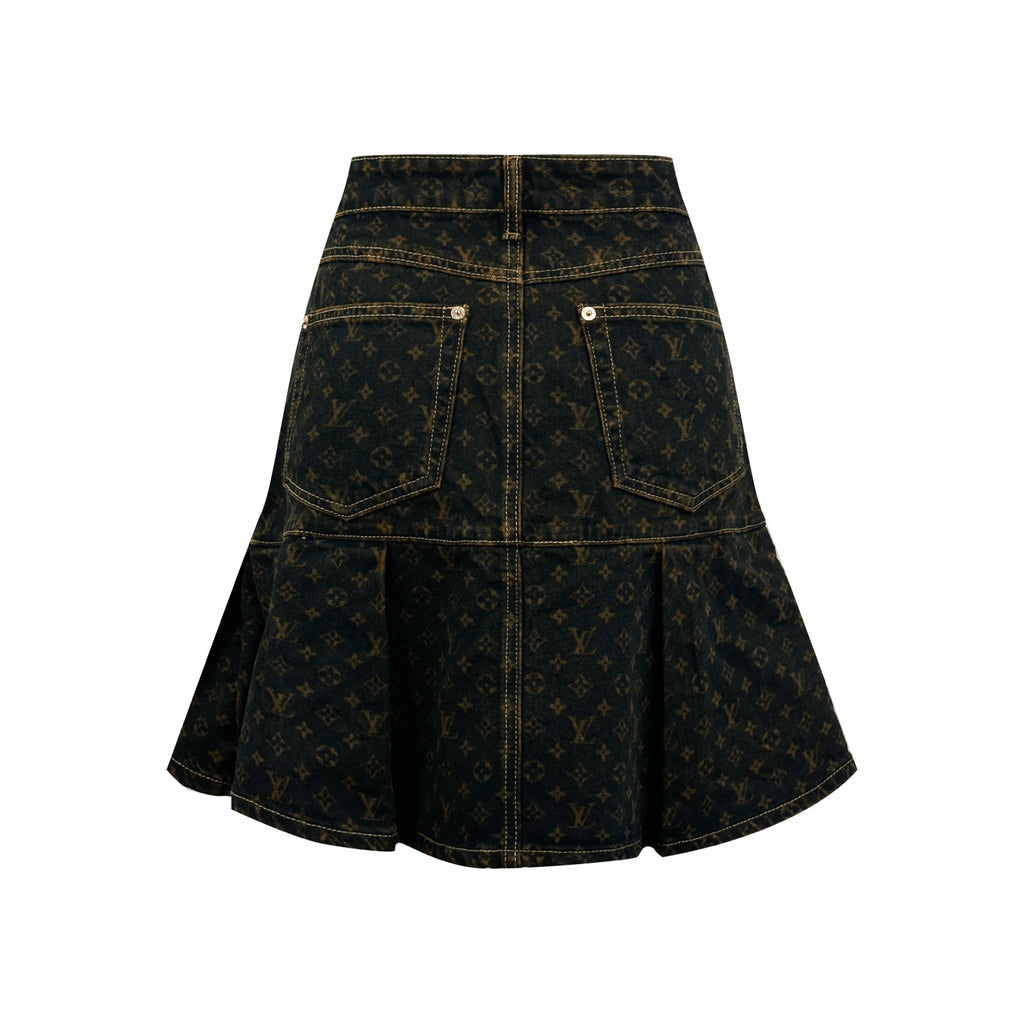 2026 Women's LY Label Full Print Denim Short Skirt (EE419)