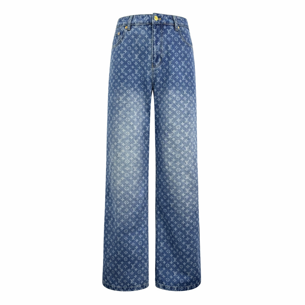 2026 Women's LY Logo All-Over Print Flared Jeans (EE418)