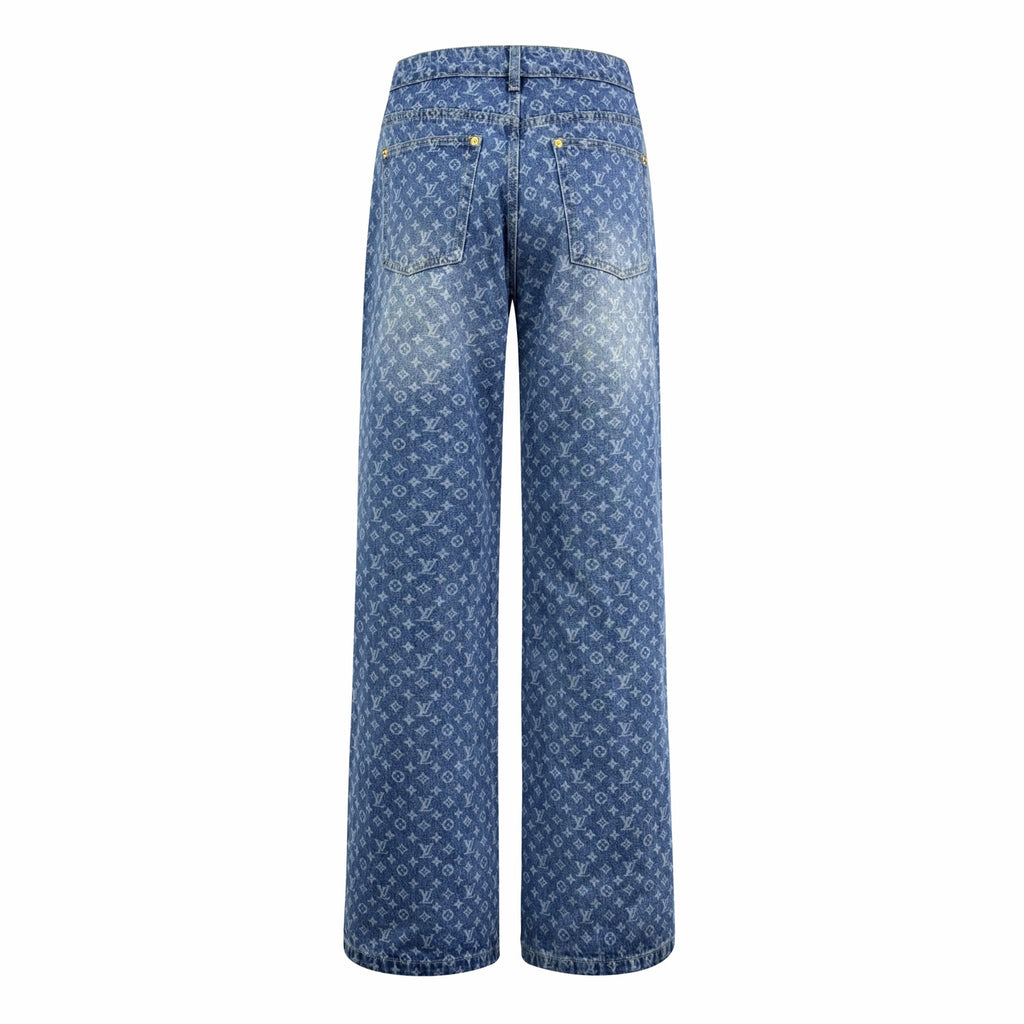 2026 Women's LY Logo All-Over Print Flared Jeans (EE418)