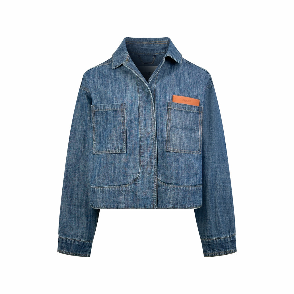 2026 Women's FF Leather Patch Denim Jacket (EE436)