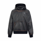 2026 new model Triangle Brand vintage hooded over-the-shoulder leather jacket (25240-D50)