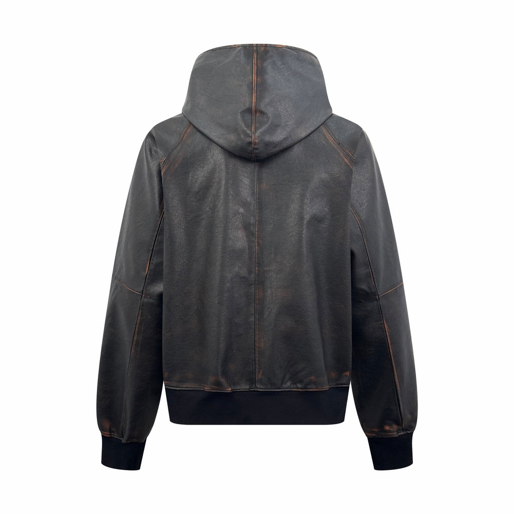 2026 new model Triangle Brand vintage hooded over-the-shoulder leather jacket (25240-D50)