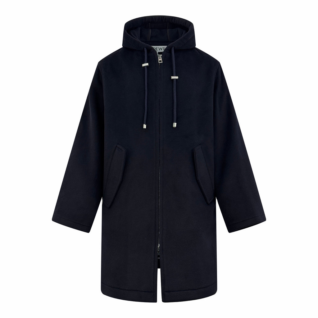 2026 New Style Way Leather Label Hooded Long Coat (25393-D40)