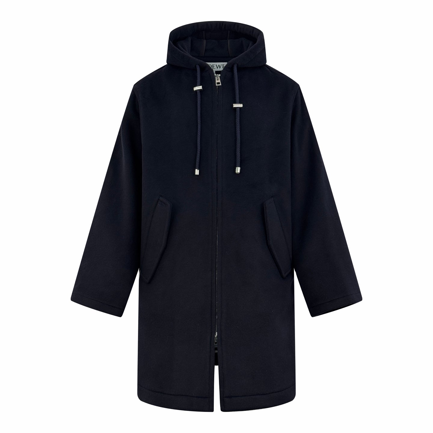 2026 New Style Way Leather Label Hooded Long Coat (25393-D40)