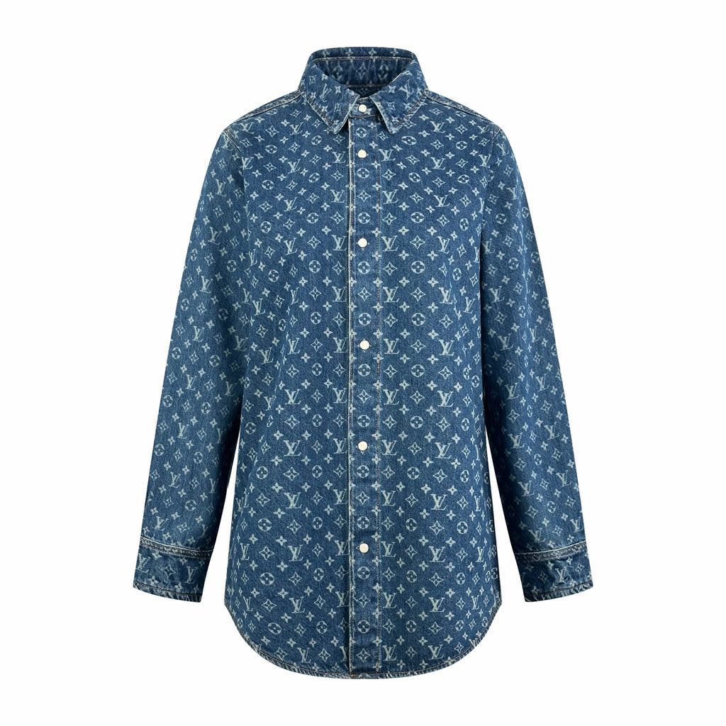 2026 Women's LY Label Full Print Denim Shirt (EE448)