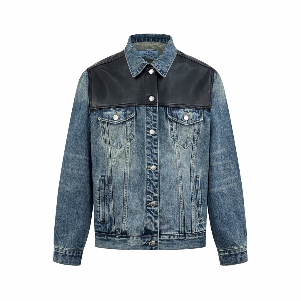 2026 New Model Triangle Brand Leather Denim Jacket (25278-C65)