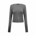 2026 Women's MM Logo Striped Boat-neck Long-Sleeved Shirt (FF827)
