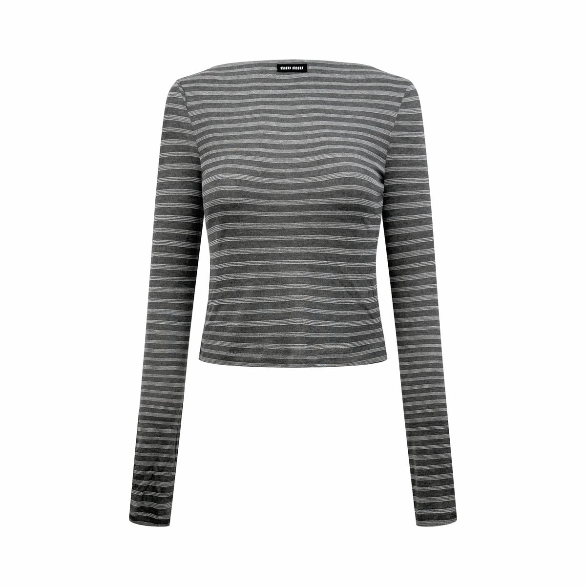 2026 Women's MM Logo Striped Boat-neck Long-Sleeved Shirt (FF827)