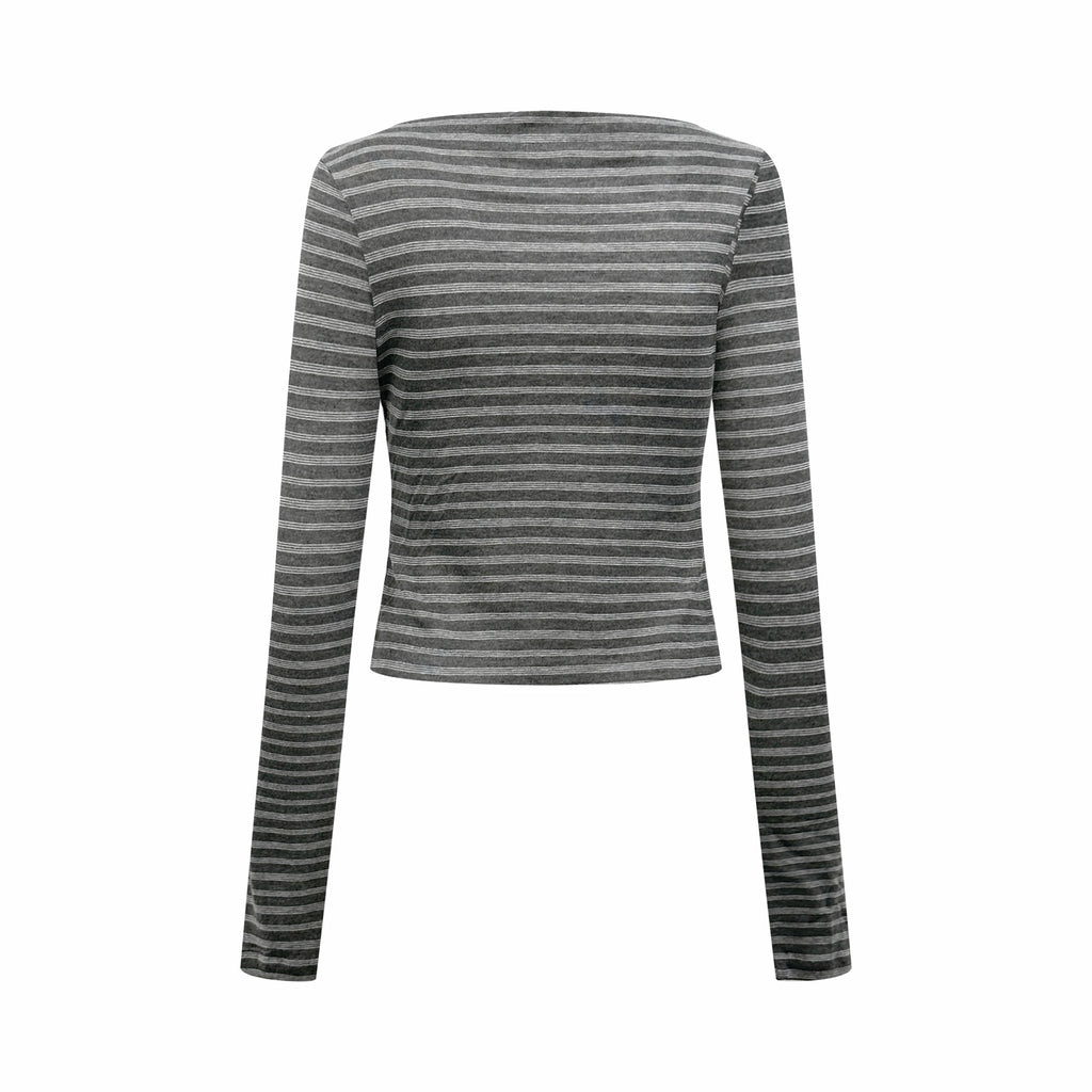2026 Women's MM Logo Striped Boat-neck Long-Sleeved Shirt (FF827)