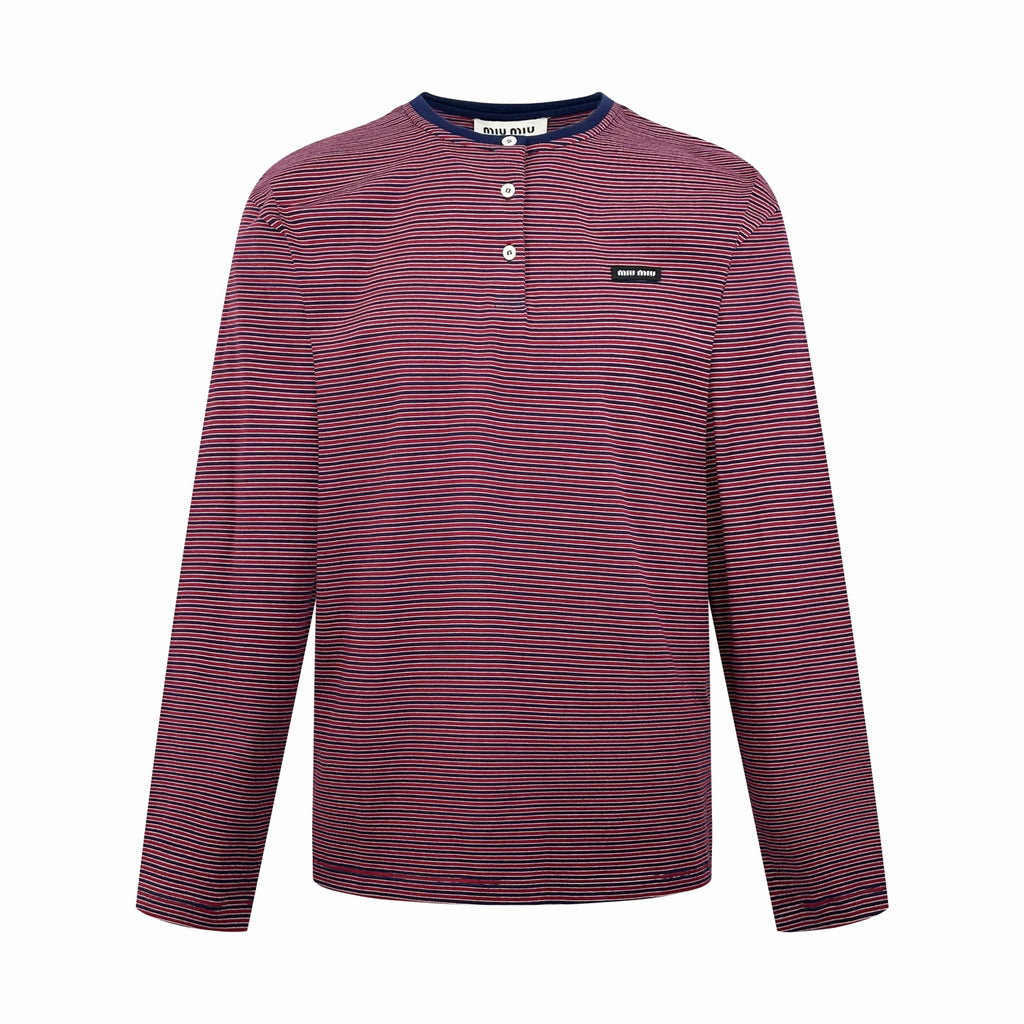 2026 Women's MM Logo Striped Henry Collar Long Sleeve (FF815)