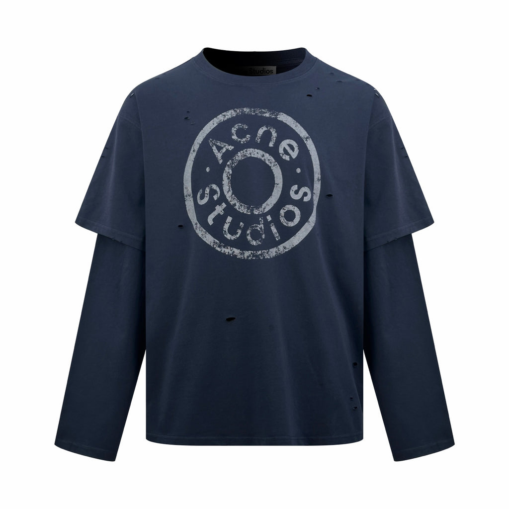 2026 Women's Acn Vintage Logo Fake Two-Piece Long-Sleeved (FF836)