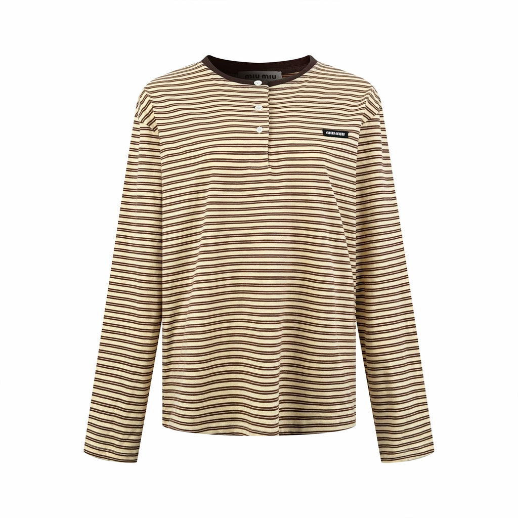 2026 Women's MM Logo Striped Henry Collar Long Sleeve (FF845)