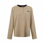 2026 Women's MM Logo Striped Henry Collar Long Sleeve (FF845)