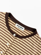 2026 Women's MM Logo Striped Henry Collar Long Sleeve (FF845)