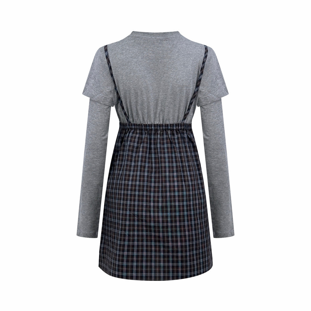 2026 Women's MM Logo Checkered Long-Sleeved Dress (FF848)